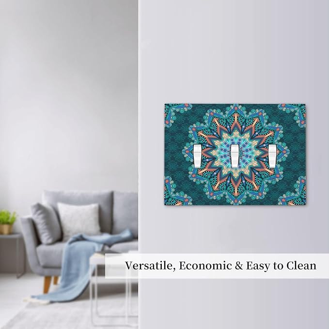 Light Switch Cover Boho Hippie Colorful Mandala 3 Gang Wall Plate Triple Light Switch Plate Toggle Decorative Outlet Covers Electrical Switchplate for Bathroom Home Decor