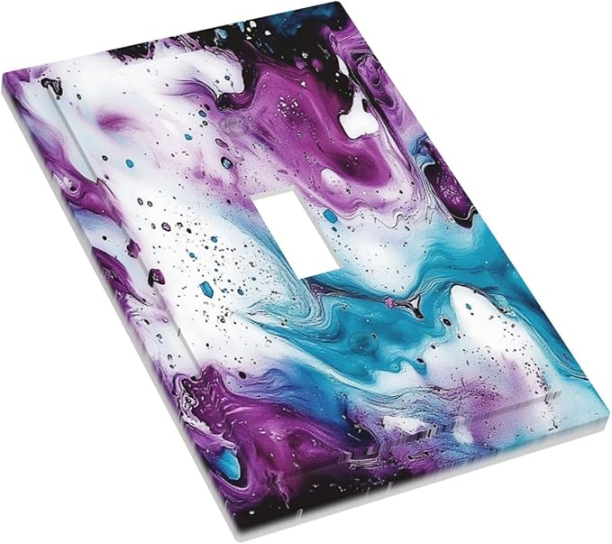Decorative Light Switch Cover Purple Blue Swirl Marble Tiles 1 Gang Single Toggle Device Electrical Faceplate Switchplates Decorator Outlet Wall Plate For Bed Room Living Room Decor