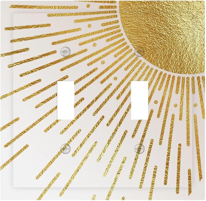 Mid Century Boho Gold Sun Abstract Sunrise Decorative Switch Plates 2 Gang Double Toggle Outlet Light Switch Cover Wall Plate Electrical Faceplate for Kids Room Home Decor