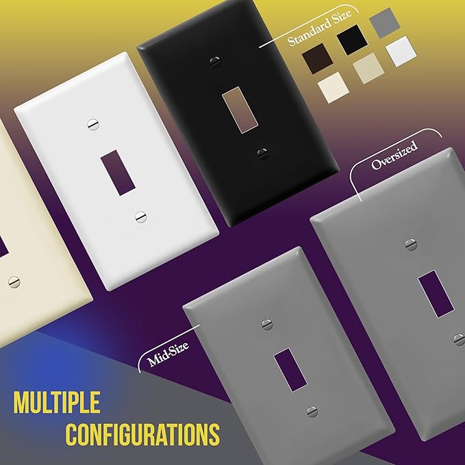 ENERLITES Toggle Light Switch Wall Plate, Gloss Finish, Mid-Size Single Gang 4.88" x 3.11", Unbreakable Polycarbonate Thermoplastic, UL Listed, 8811M-GY-10PCS, Gray, 10 pack