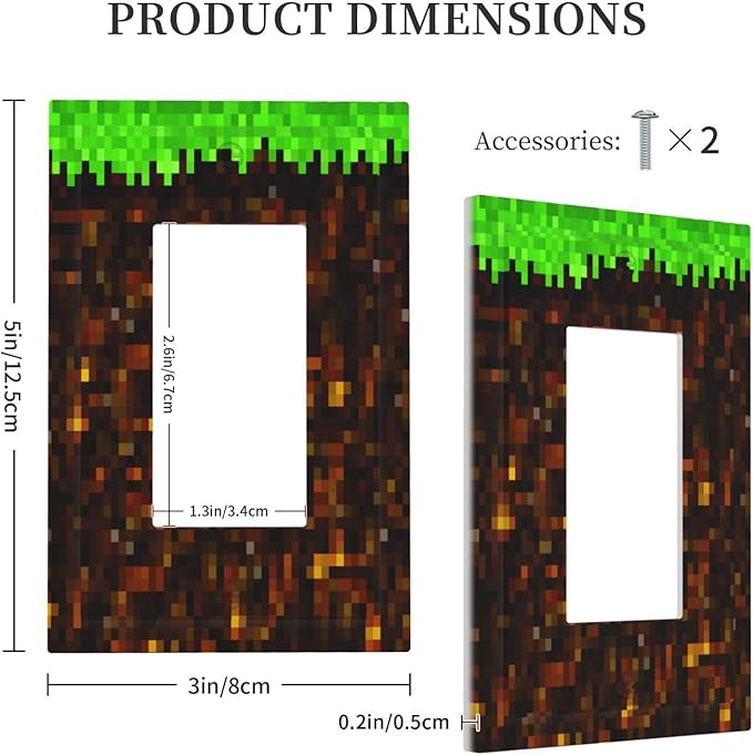 Outlet Covers Pixel Grass Block 1 Gang Duplex Light Switch Cover Plate Decorative Wall Plates Electrical Switchplate Receptacle for Kids Room Home Decor（2 Pack）