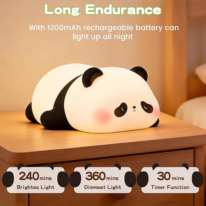FAMIDUO Cute Panda Night Light for Kids, LED Panda Lamp, Food Grade Silicone Novelty Animal Night Lamp,Dimmable Nursery Squishy Nightlight, Cool Gifts for Kids, Office Desk/Baby Boys/Girls Room Decor