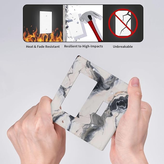 Abstract Marble Textured Modern Luxury Print Outlet Covers 1 Toggle 1 Rocker Combination Decorative Wall Plate Electrical Switch Plates Light Switch Cover Plate for Bathroom Kitchen Decor