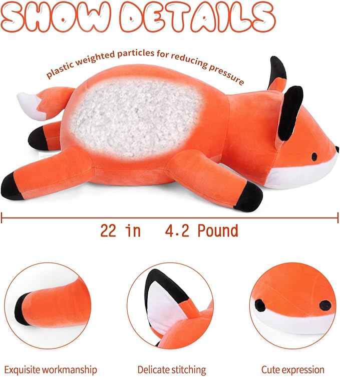 22in 4.2lbs Weighted Stuffed Animals, Fox Stuffed Animal Weighted Plush,Comfortable Plushies Gift for Kids and Adults