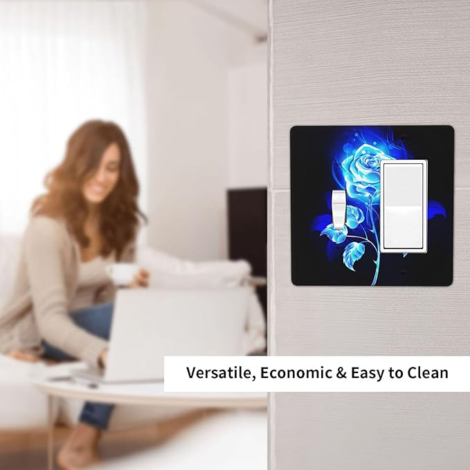 Blue Golden Rose Flower 2 Gang Single Toggle/Rocker Combination Light Switch Cover Decorative Wall Plate Cover Electrical Faceplate Art Oil Painting Decor