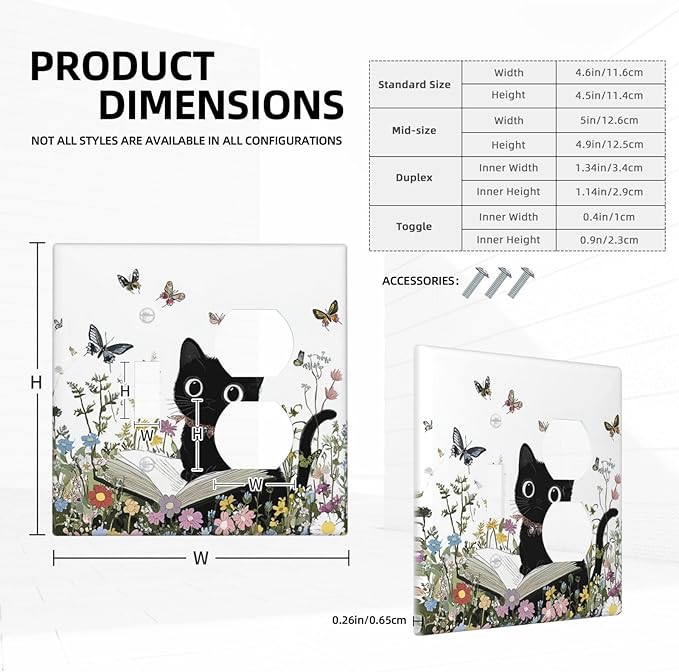 Wallplates Cute Cat Wildflowers Boho Flowers Floral 1 Toggle 1 Duplex Switch Plate Electrical Gfci Faceplate Decorative Light Switch Covers For Nursery Kids Room Decor