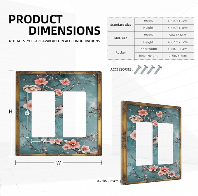 Decorative Art Light Switch Covers Birds on Branches 2 Gang Dual Rocker Outlet Switch plate Faceplate GFCI for Home Decor