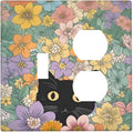 Wallplates Funny Cute Cartoon Cat Floral Colorful Flower 1 Toggle 1 Duplex Switch Plate Electrical Gfci Faceplate Decorative Light Switch Covers For Kids Room Nursery Decor