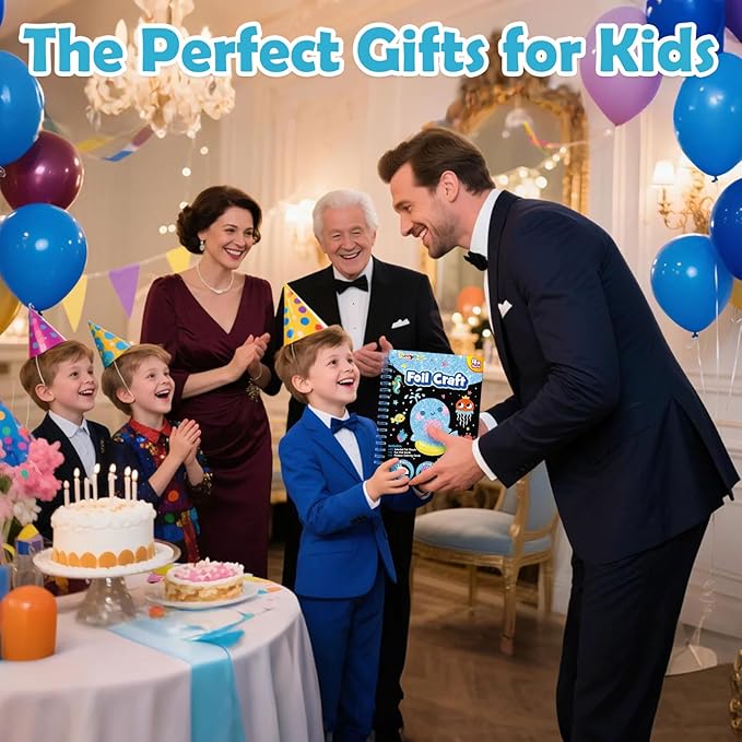 FUNNYB&G Foil Art Crafts for Kids Ages 4-8: Mother's Day 2026, Birthday Gift for Kids, Art and Crafts Supplies, Party Favors, Creative Toys for Kids 4 5 6 7 8 9 Years Old(Ocean)