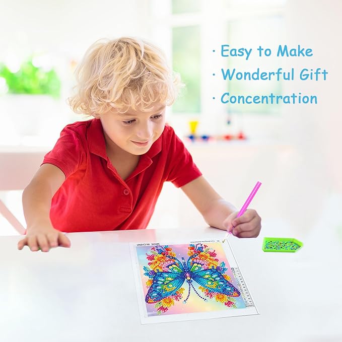 Libfx Diamond Art Kits for Kids with Frame Diamond Art for Girls Boys Beginners Arts and Crafts Ages 8-12 Birthday Gifts (Butterflr-2)