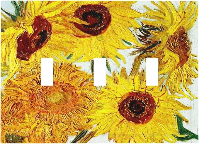 Rustic Sunflower Oil Painting Vintage Flowers Decorative Switch Plates 3 Gang Wall Plate Triple Toggle Light Switch Cover Faceplate Electrical Wall Panels for Bed Room Living Room Decor