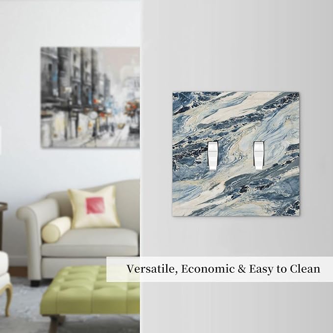 Decorative Switch Plates Blue Grey Marbling Modern Abstract Design 2 Gang Double Toggle Wall Plate Outlet Light Switch Cover Electrical Faceplate for Bedroom living Room Decor
