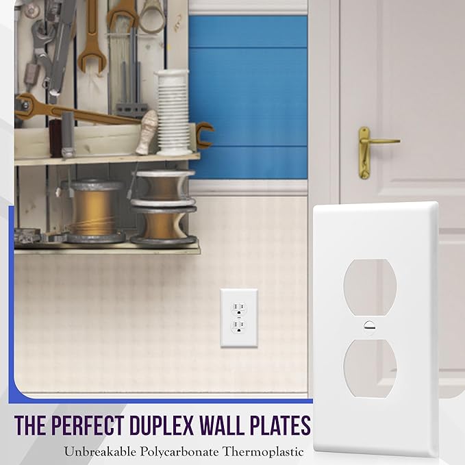 ENERLITES Duplex Receptacle Outlet Wall Plate, Electrical Outlet Cover, Midway Size 1-Gang 4.88" x 3.11", Unbreakable Polycarbonate Thermoplastic, UL Listed, 8821M-W-20PCS, White (20 Pack)