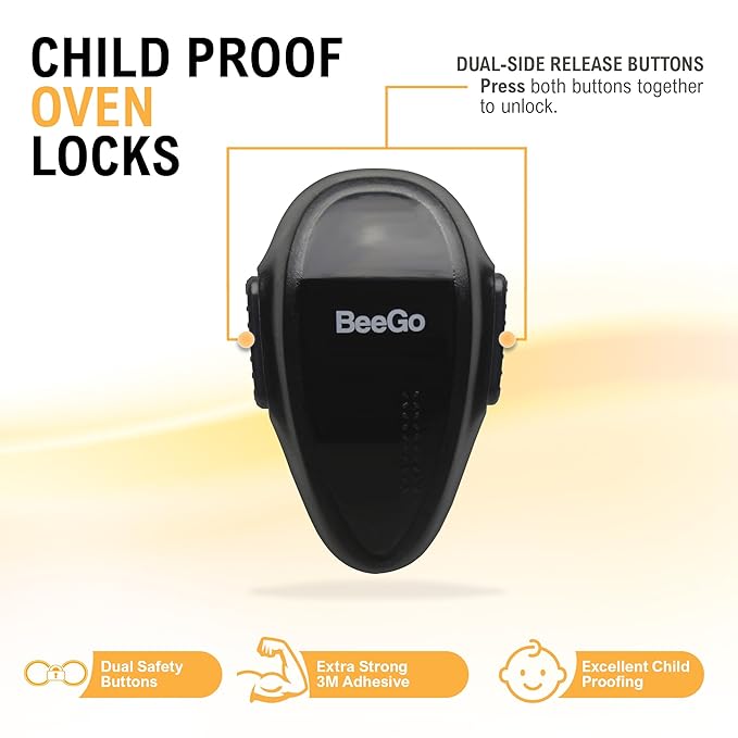 No-Drill Self-Adhesive Oven Lock Child Safety Tool, Heat-Resistant Oven Door Lock, Safety Locks for Kitchen Appliances, Black - BeeGo
