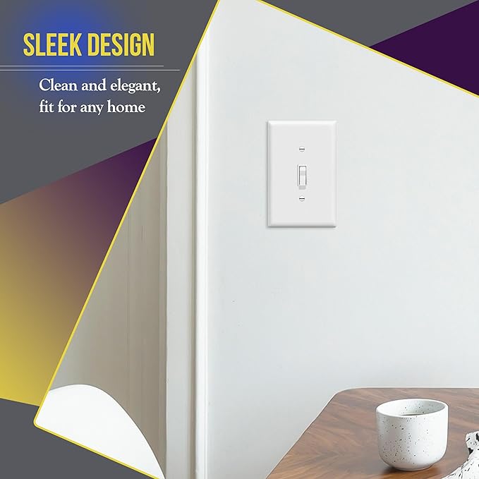 ENERLITES Toggle Light Switch Wall Plate, 1-Gang 4.88" x 3.11", Mid-Size, UL Listed, 8811M-W, White