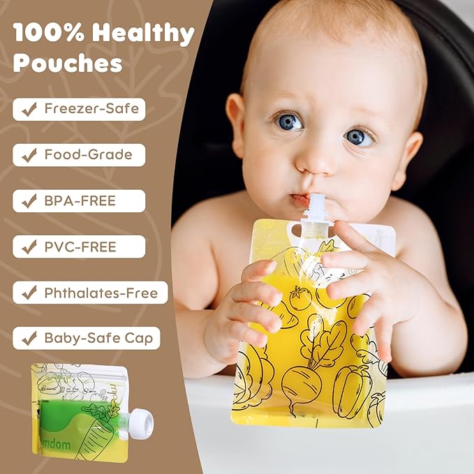 20 Pack Reusable Baby Food Pouches for Toddlers, Refillable Squeeze Pouch for Applesauce Yogurt Homemade Organic Puree Juice Snack for Baby Kids Students, Storage Containers, BPA Free, 5oz
