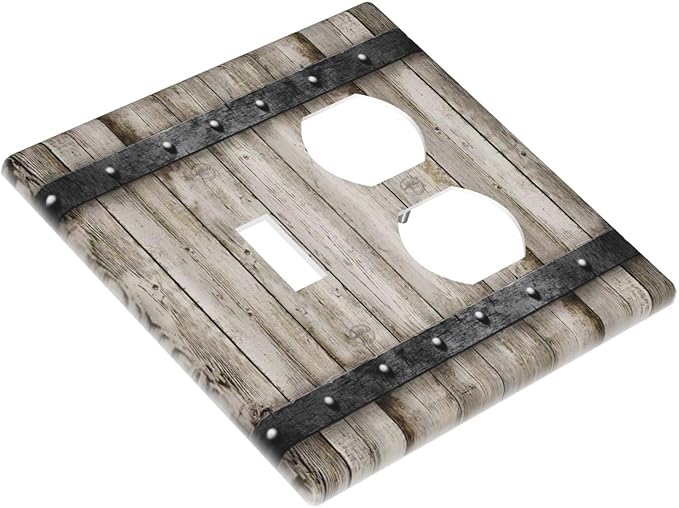 Vintage Retro Western Barn Cabin Wood 2 Gang 1 Toggle/Duplex Combo Outlet Light Switch Cover Wall Plate Electrical Faceplate Decorative Dual Device Switchplate