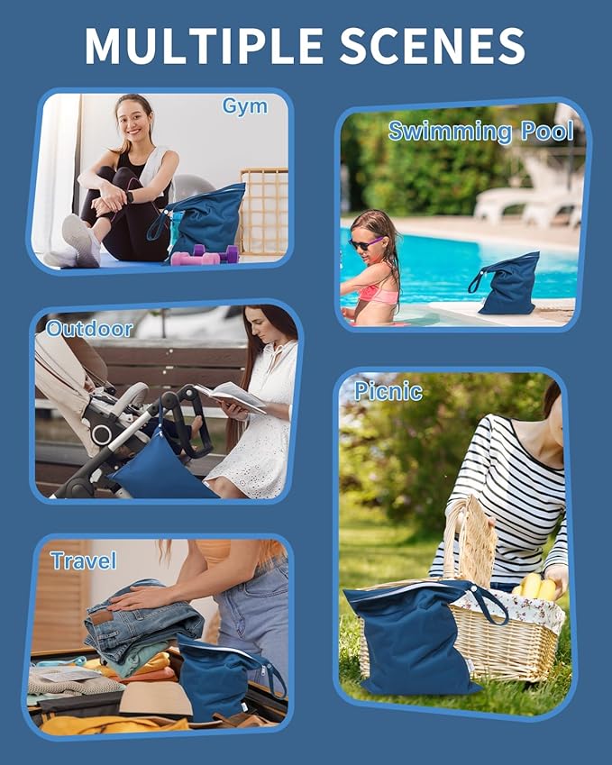 babygoal Wet Bag for Swimsuits, Waterproof Bag for Travel, Food Storage, Stroller, Daycare, Baby Diapers, Yoga, Beach, Pool, Wet Clothes-Lake Blue