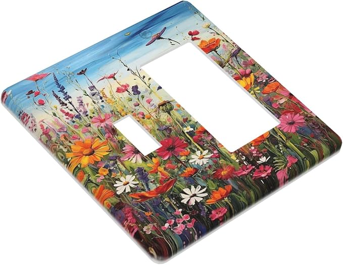 Colorful Wildflowers Painting Floral Flower Outlet Covers 1 Toggle 1 Rocker Combination Decorative Wall Plate Electrical Switch Plates Light Switch Cover Plate for Bedroom Living Room Decor