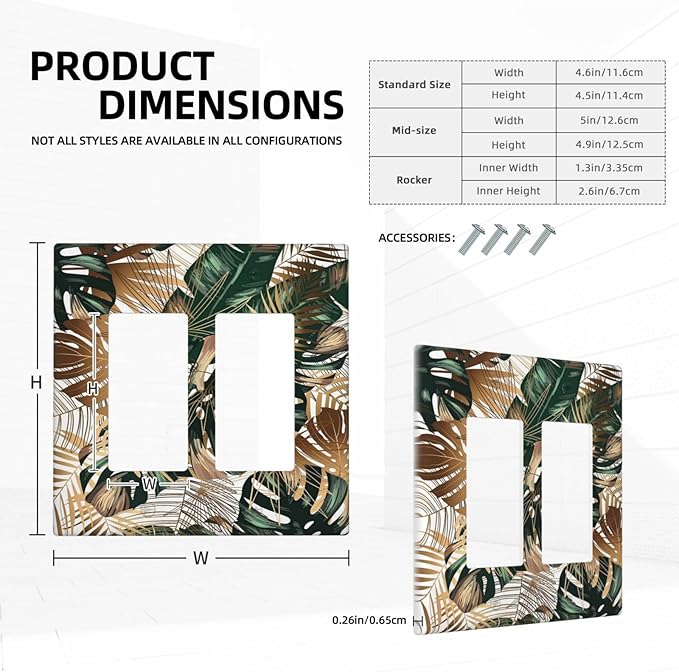 Green Tropical Leaves Gold Palm Leaf Botanical 2 Gang Rocker Decora Light Switch Covers Decorative Unique Dual Outlet Covers Wall Plate Electrical Faceplate Switchplate GFCI for Kitchen Bedroom