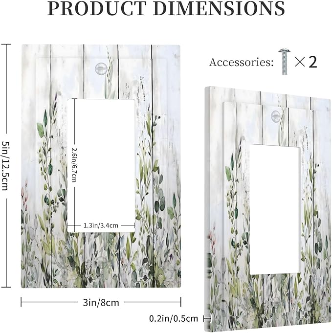 Sage Green Eucalyptus Rustic Country Botanical Leaf Flower Decorative Outlet Covers 1 Gang Single Rocker Light Switch Cover Plate Wall Plates GFCI Faceplate for Farmhouse Bedroom Decor
