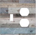 2-Gang 1-Toggle 1-Duplex Combination Wall Plate Vintage Rustic Western Kitchen Country Style Teal Blue Wooden Wood Plank Two Combo Double Device Toggle/Outlet Receptacle Light Switch Face Plate Cover
