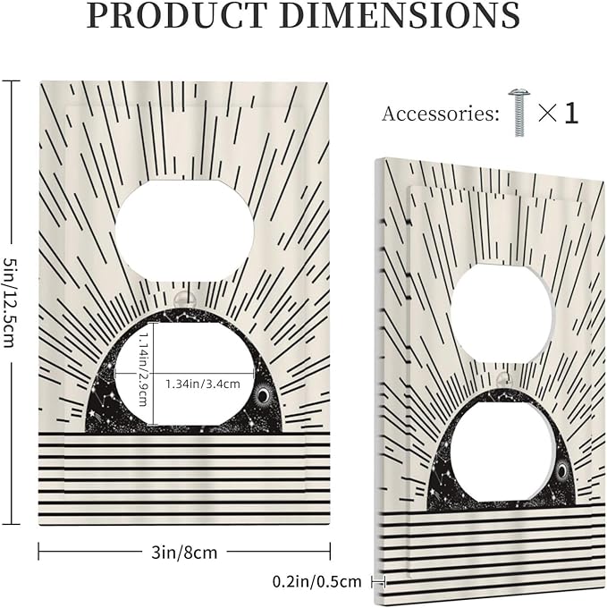 Mid Century Boho Sun Abstract Black Sunrise Horizon Single Duplex Wall Plate Covers Light Switch Cover 1 Gang Outlet Plate Decorative Switchplate Covers Electrical Faceplate for Bedroom Decor