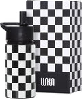 Wildkin Kids 14oz Stainless Steel Water Bottle – BPA-Free, Leakproof, Insulated, Easy-Clean - Black and White Checkered