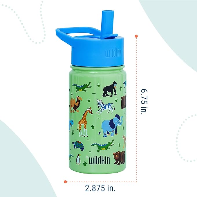 Wildkin Kids 14oz Stainless Steel Water Bottle – BPA-Free, Leakproof, Insulated, Easy-Clean - Wild Animals