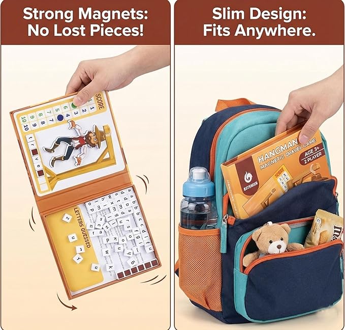 Magnetic Hangman Board Game for Kids Ages 4-10 - Reusable Travel Toys with - Airplane Educational Road Trip Essentials Screen-Free Learning,Easter Gift
