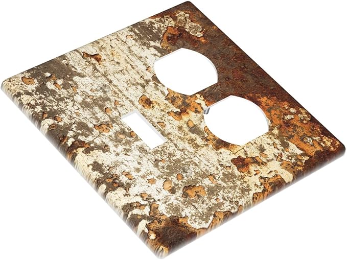 Wallplates Vintage Metal Rust Texture Peeling Paint 1 Toggle 1 Duplex Switch Plate Electrical Gfci Faceplate Decorative Light Switch Covers For Farmhouse Cabin Decor