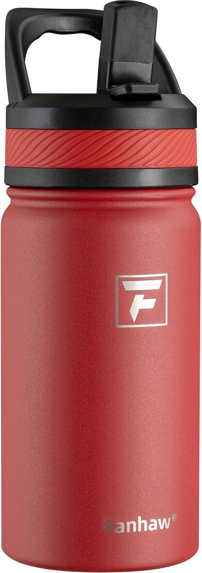 Fanhaw 14 Oz Kids Insulated Water Bottle with Straw Lid – Stainless Steel Double Wall Vacuum, Leak-Proof, BPA-Free Water Bottles for School Boys & Girls(Red)
