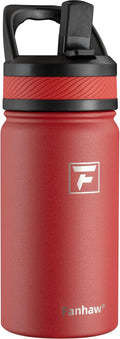 Fanhaw 14 Oz Kids Insulated Water Bottle with Straw Lid – Stainless Steel Double Wall Vacuum, Leak-Proof, BPA-Free Water Bottles for School Boys & Girls(Red)