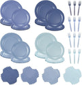FoldTier 96 Pcs Dusty Blue Gradient Tableware Sets for 24 Guests Include 9 '' and 7'' Paper Party Plates Disposable Cocktail Napkins Plastic Forks Dinnerware for Birthday Wedding Tea Party Baby Shower