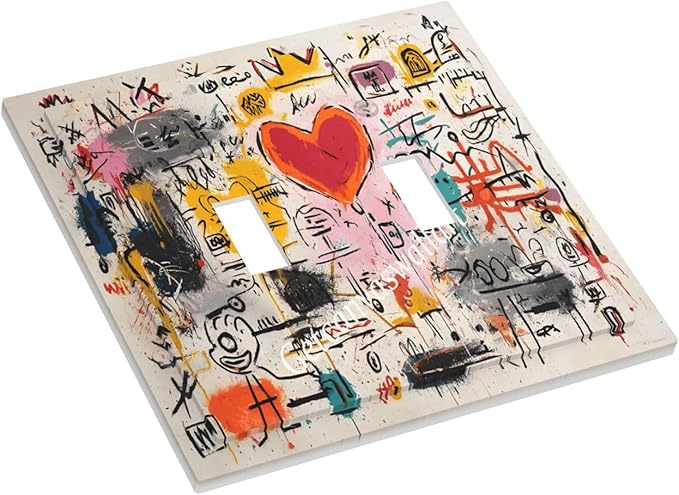Colorful Graffiti Street Art Banksy Prints Decorative Switch Plates 2 Gang Double Toggle Outlet Light Switch Cover Wall Plate Electrical Faceplate for Kids Room Office Decor