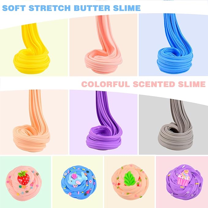 Slime Kit 12 Pack, with 6 Butter Slime and 6 Crystal Slime for Party Favors, Christmas Slime Putty Soft and Non-Sticky, Birthday Gift Carnival Prizes, Stress Relief Toy for Kids Education