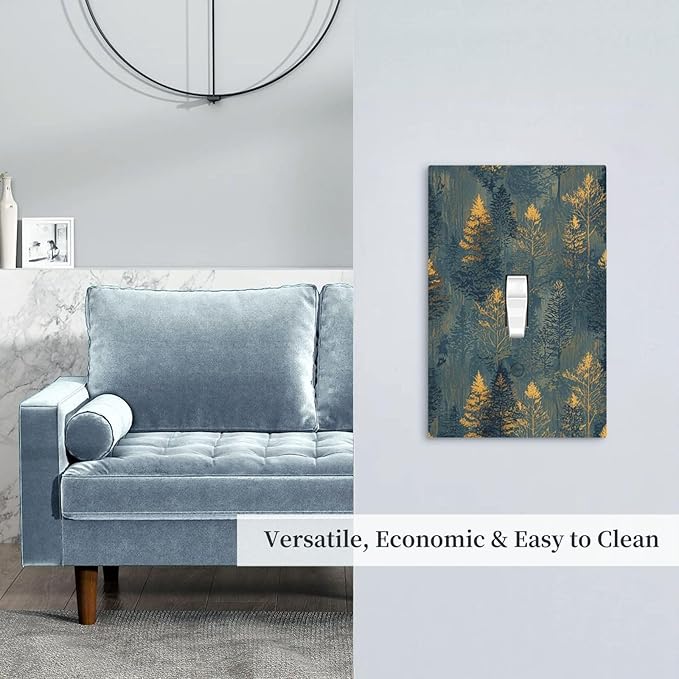 Decorative Switch Cover Plate with Golden Trees & Abstract Gradient Forest Landscape Design Single Gang Toggle Switch Plate Light Switch Covers Artistic Faceplate for Blue Retro Home Decor