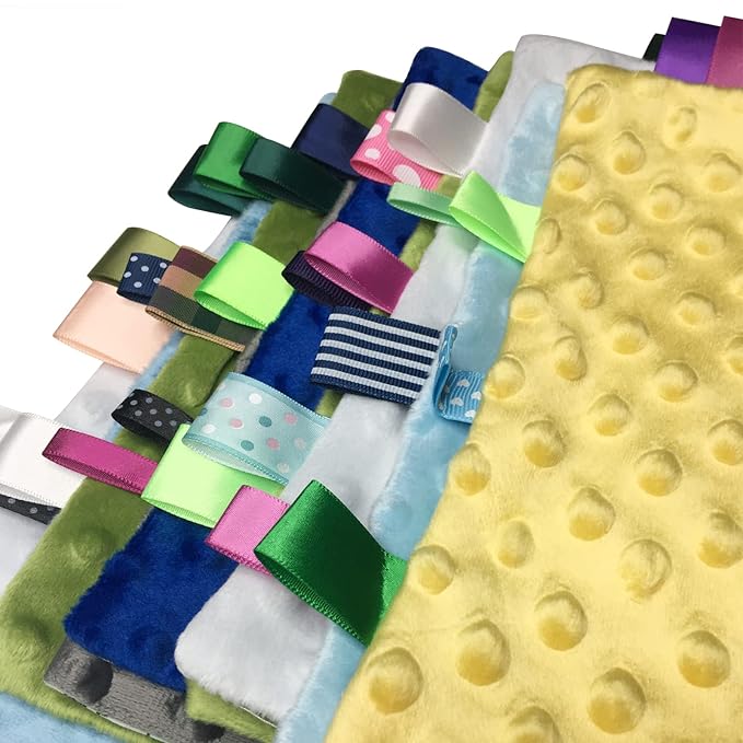 Lovey Dinosaur Security Blanket for Baby - Soft Plush Sensory Toy Comfort Appease Towel with Minky Dot Fabric - Small Taggy Blanket, No Crinkle Paper - Light Blue