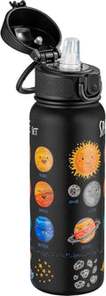 OLDLEY 20 Oz Insulated Stainless Steel Water Bottle For Kids, With Straws Leak-proof, Kids Water Bottles For School Boys Girls,Space Planet