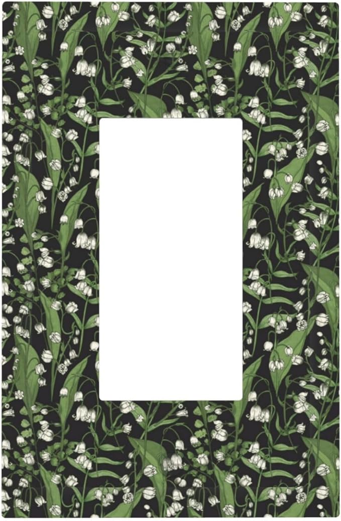 Boho Floral Green Leaves White Flowers Decorative Outlet Covers 1 Gang Single Rocker Light Switch Cover Plate Wall Plates GFCI Faceplate for Farmhouse Bed Room Decor