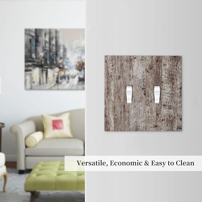 Light Switch Cover Plate Rustic Wood Grey Brown Vintage Wooden Plank 2 Gang Double Toggle Decorative Switch Plates Plug Cover Wall Plates Electrical Faceplate for Farmhouse Home Decor