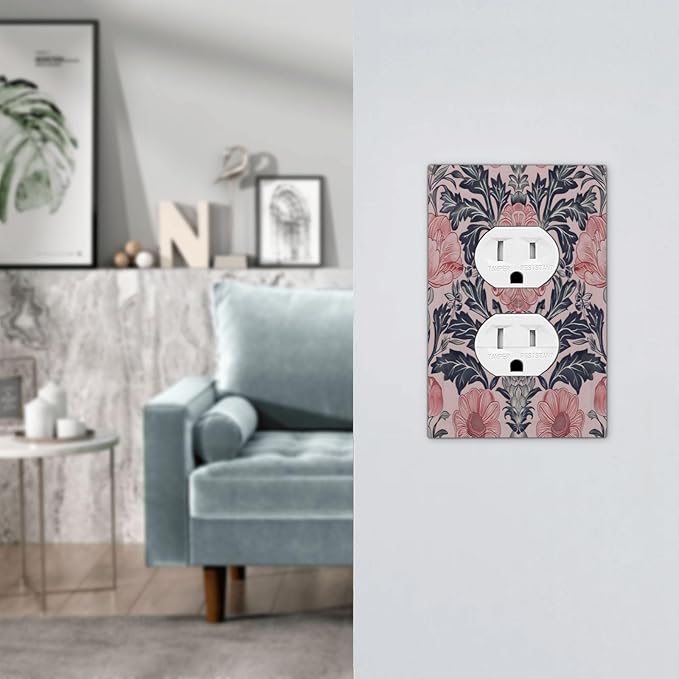 Pink Floral Vintage Botanical Boho Flower Outlet Covers 1 Gang Duplex Light Switch Cover Decorative Switch Plates Electrical Receptacle Faceplate Wall Plate for Farmhouse Home Decor