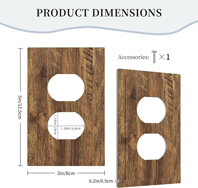 Outlet Covers Rustic Wood Grain Country Vintage Wooden Board 1 Gang Duplex Light Switch Cover Plate Decorative Wall Plates Socket Cover Electrical Switchplate for Farmhouse Home Decor