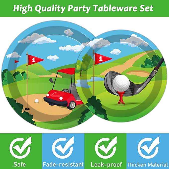 96 Pcs Golf Party Plates Napkins Tableware Set Golf Birthday Party Supplies Disposable Paper Dinnerware Sports Ball Theme Table Decoration Favors for Baby Shower Kids Birthday, 24 Guests