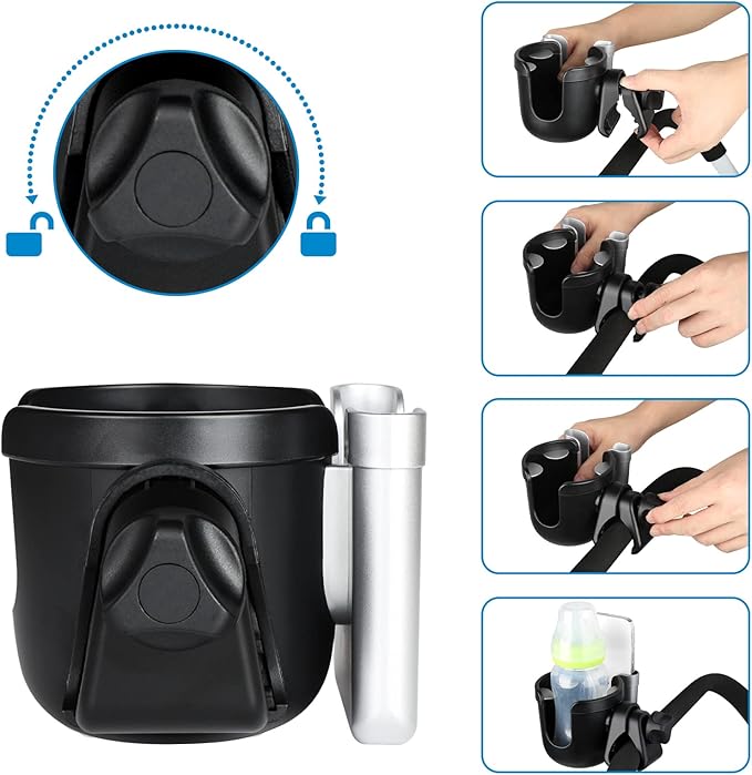 Accmor Stroller Cup Holder with Phone Holder, Bike Cup Holder, Universal Cup Holder for Uppababy Nuna Doona Strollers, 2-in-1 Cup Phone Holder for Stroller Bike Accessory