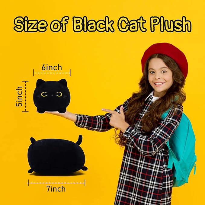 Black Cat Plush Pillow, Kawaii Black Cat Stuffed Animals Cat Plushie, Cute Black Cat Pillow Stuffed Cat Toys for Kids Birthday Christmas Home Decoration