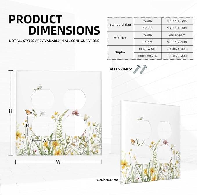 Colorful Wildflowers Dragonfly Butterfly Floral Outlet Covers 2 Gang Double Duplex Decorative Light Switch Covers Electrical Wallplates Socket Faceplate for Bedroom Living Room Decor