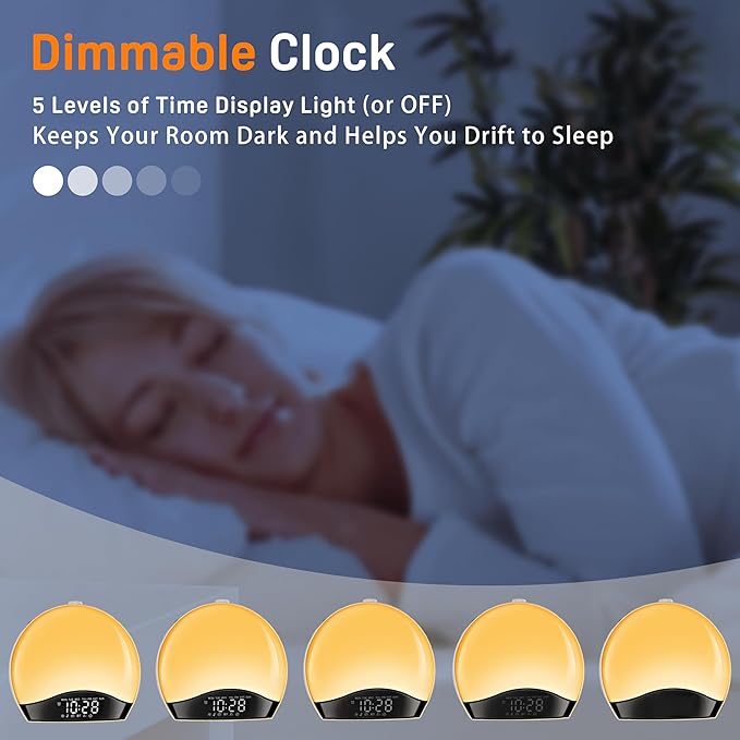 JALL Sunrise Alarm Clock for Bedrooms with White Noise Sound Machine, Wake Up Light Alarm Clocks for Heavy Sleepers & Kids, Dual Alarms, Nightlight, Sleep Timer, Bluetooth Speaker