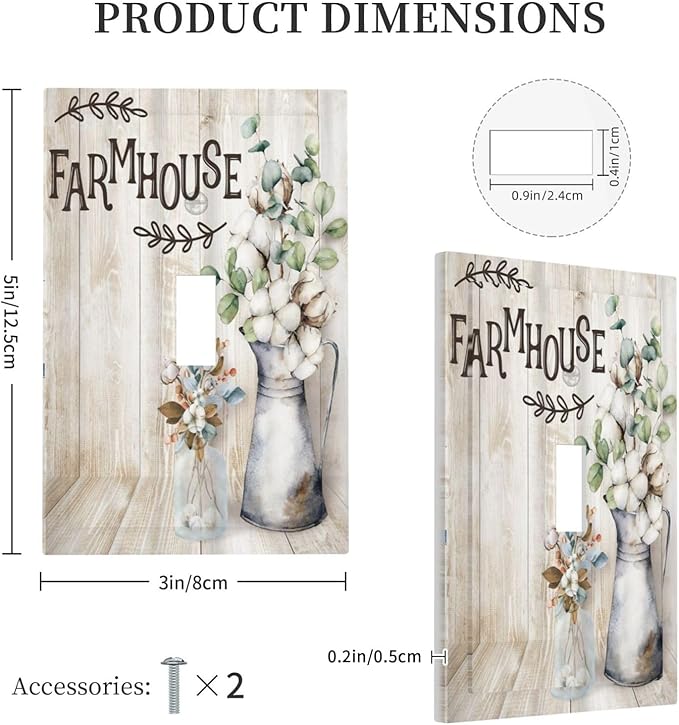 Decorative Switch Plate Covers Farmhouse Floral Cotton 1 Gang Single Toggle Light Switch Cover Rustic Country Flower Jumbo Size Wall Plate Electrical Switchplate Receptacle Plug for Bathroom