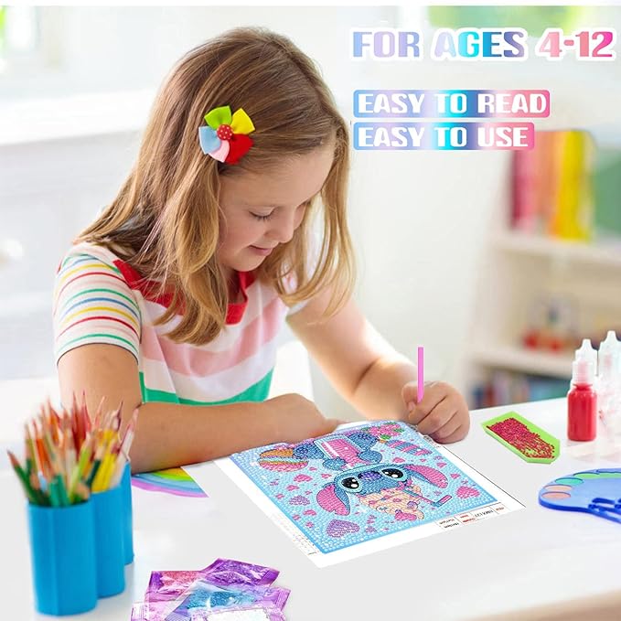 KOJEFCV Cartoon Diamond Art Painting Kits for Kids with Frame,Cartoon Diamond Art for Kids Ages 4-8-12,Easy Gem Kit Kid with Beautiful Package for Gift Home Wall Decor(7x7inch)